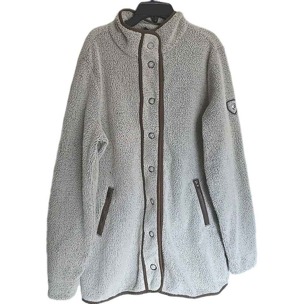 Kuhl Klifton snap Sherpa light jacket size L tan brown women’s Fleece sweater